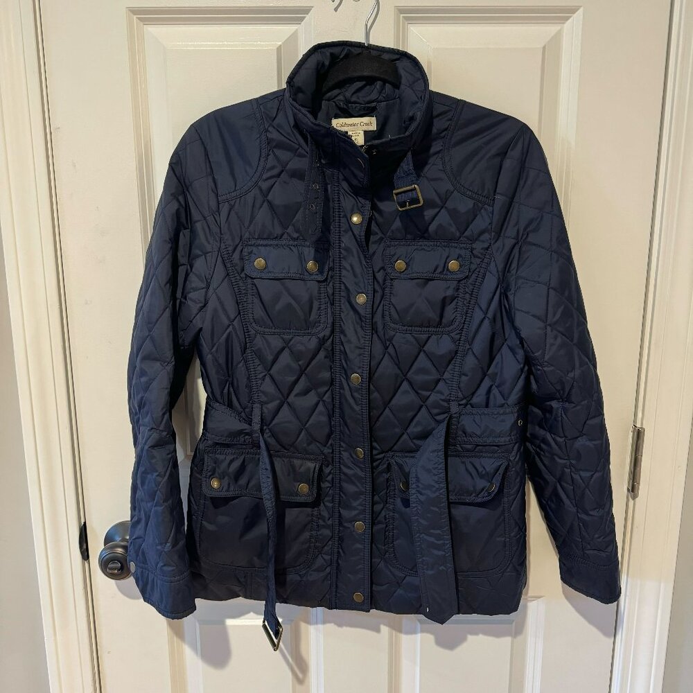 Navy Blue Quilted‎ Jacket with Belt - Size XS